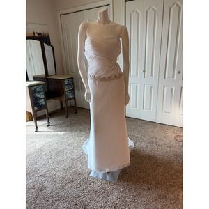 Eden Bridals Strapless Wedding Gown – Beaded Waist‎ & Train – Size 10 White